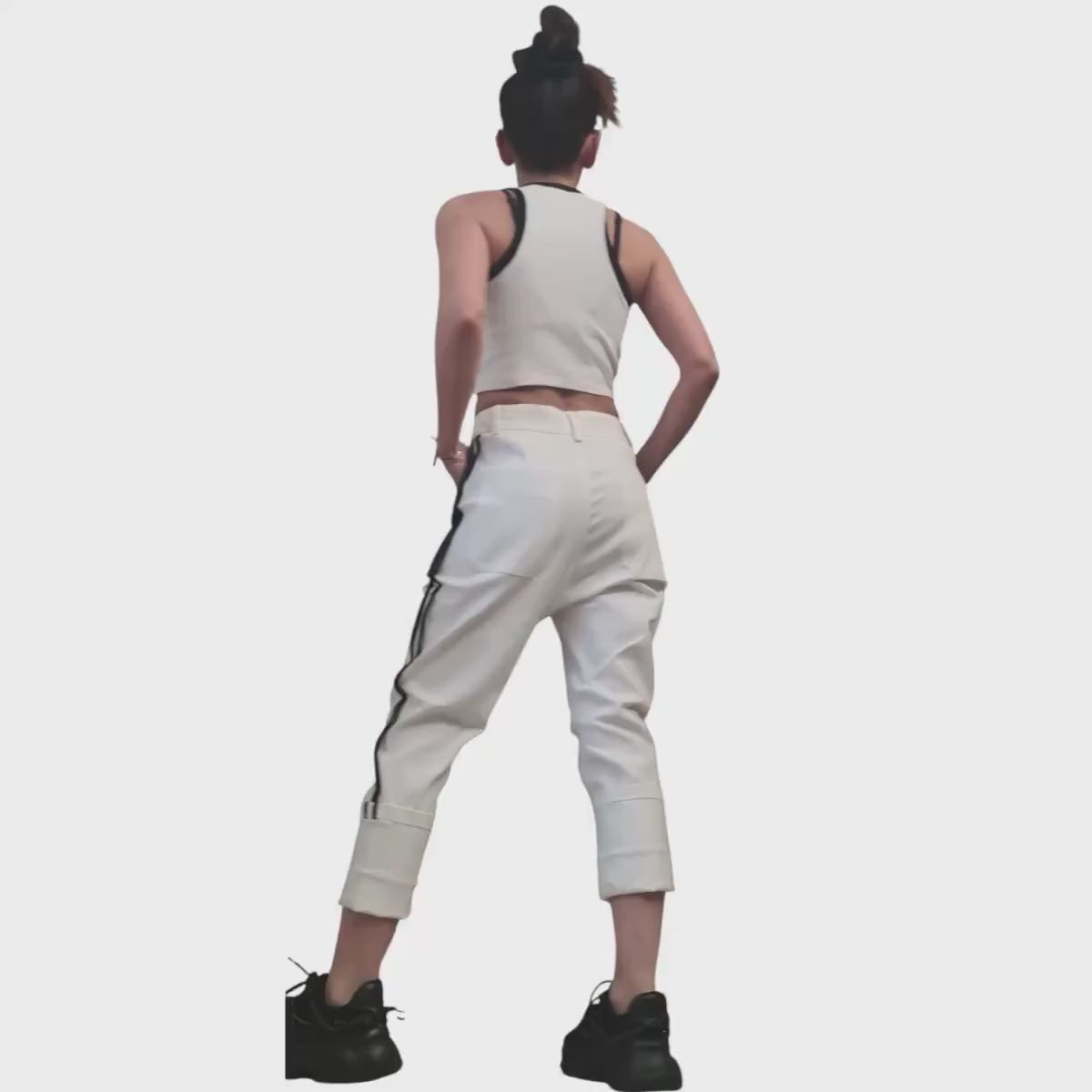 Black&Whit Denim Harem Pants - White Denim Cargo Pants – Trousers with External Pockets – Streetwear Contrast Design - Extravagant Pants