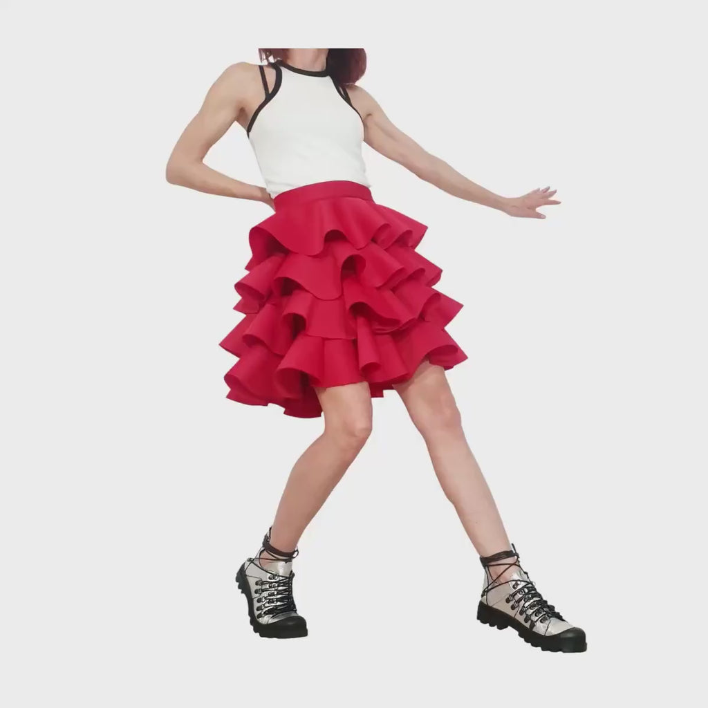 Circle Red Neoprene Skirt, Extravagant Skirt, Ball Skirt, Cocktail Skirt, Gothic Skirt, Asymmetric Skirt, Wedding Skirt, Waist Skirtр