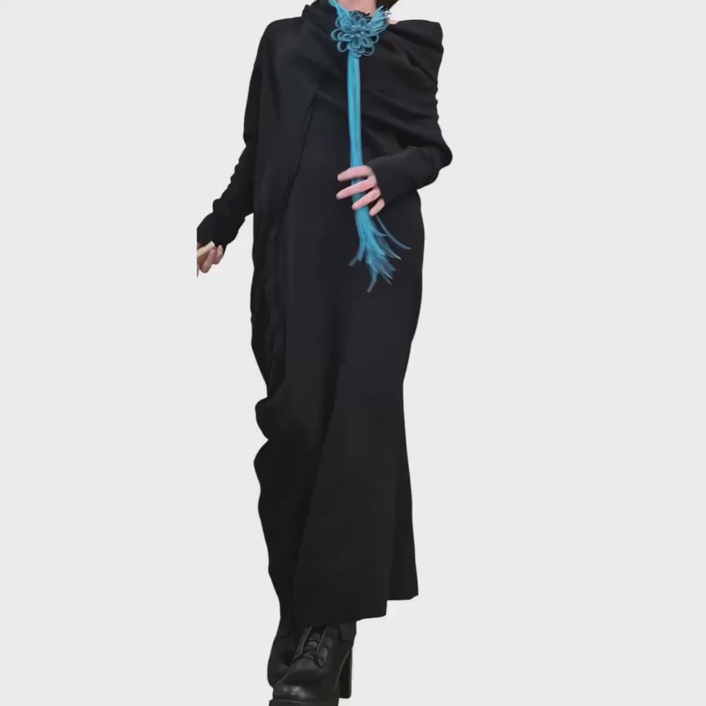 Extravagant Dress, Asymmetric Dress, Black Cotton Dress, Plus Size Clothing, Blouson Dress, Sexy Dress, Long Sleeve, New collection