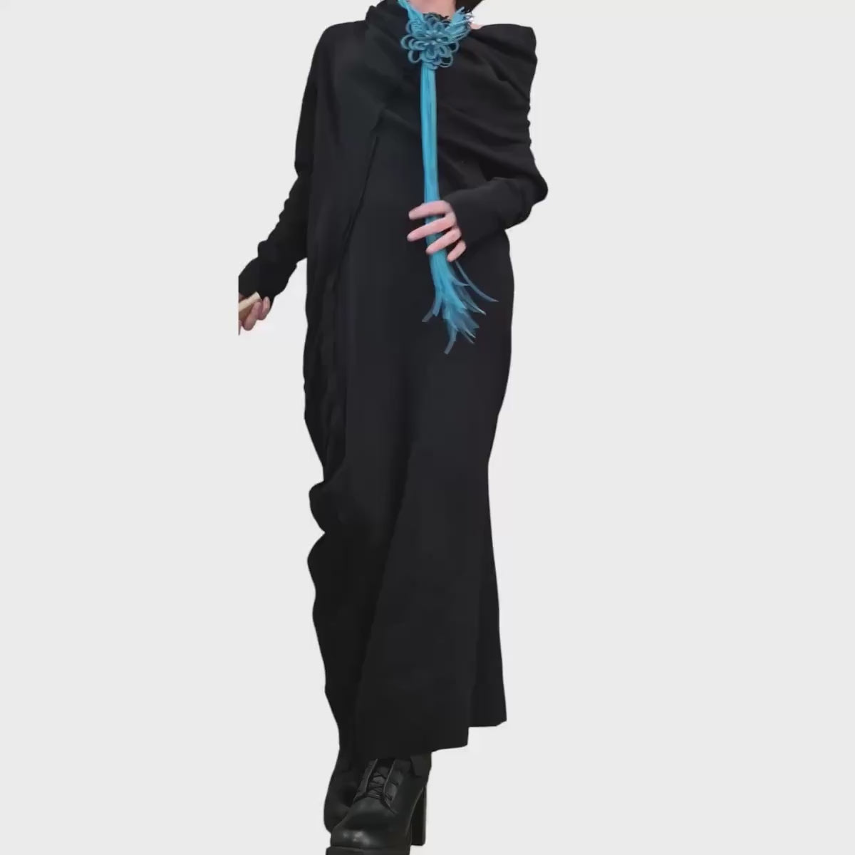 Extravagant Dress, Asymmetric Dress, Black Cotton Dress, Plus Size Clothing, Blouson Dress, Sexy Dress, Long Sleeve, New collection