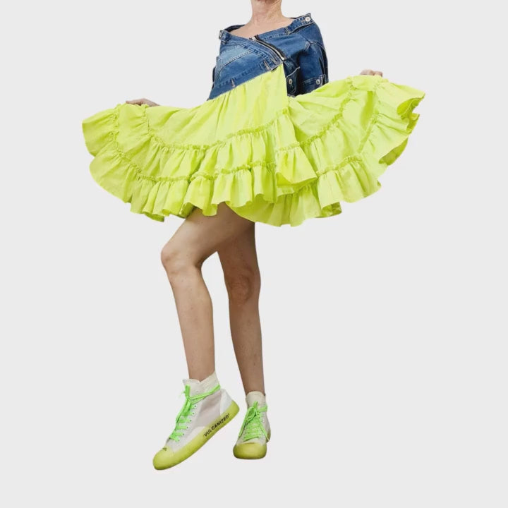 Lime Denim Linen Dress – Asymmetric Off Shoulder Tunic