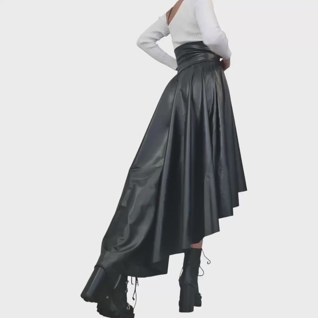 New Collection Eco Leather Skirt, High Waist Black Skirt, Asymmetric Skirt, Extravagant Woman Skirt, Short Long Skirt, Wedding Skirt