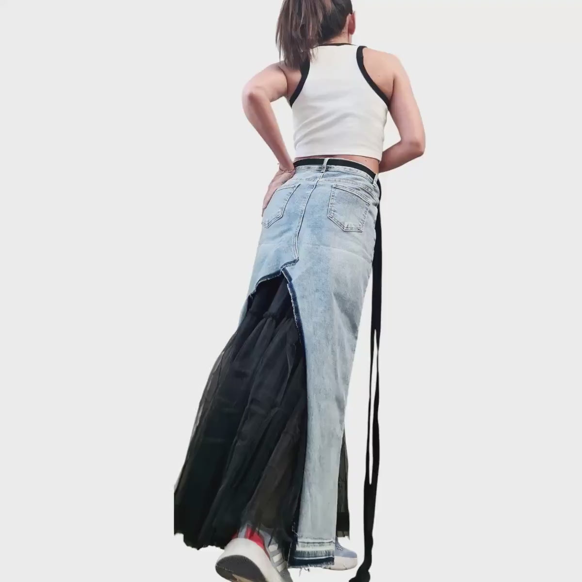 New collection Extravagant Long Skirt, Asymmetric Denim Tulle Skirt, Deconstructed Avant Garde Skirt DRESSSHOESCODE
