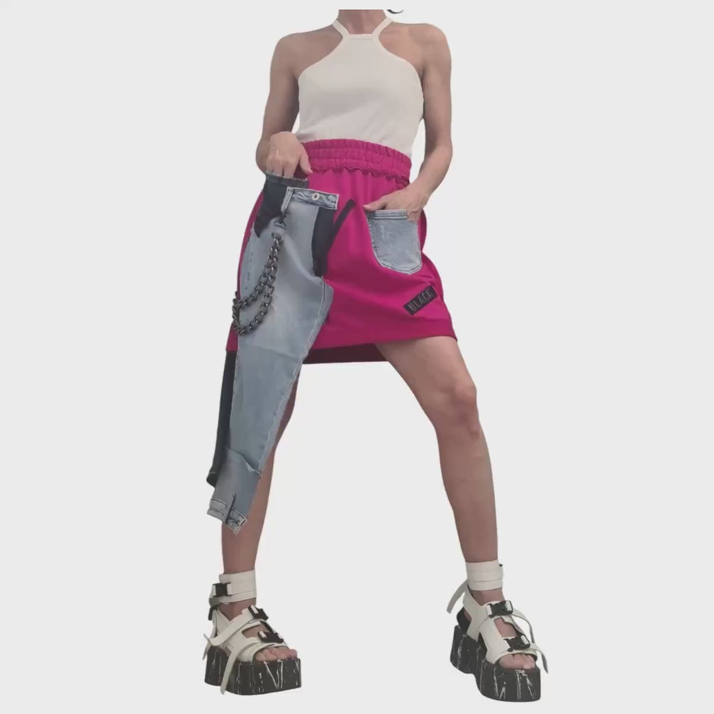 New collection Extravagant Short Skirt, Cotton Denim Skirt, Deconstructed Avant Garde Skirt Outside Seam