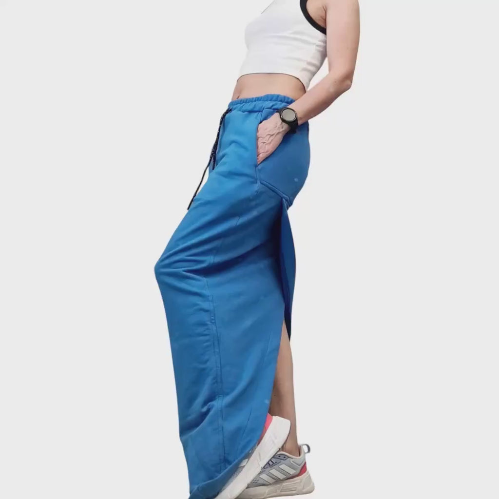 Extravagant Skirt, A Line Skirt, Women's Maxi Skirt with Pockets, Sporty Cotton Skirt,Skirt interesting back cut with overlap, Sexy Skirt