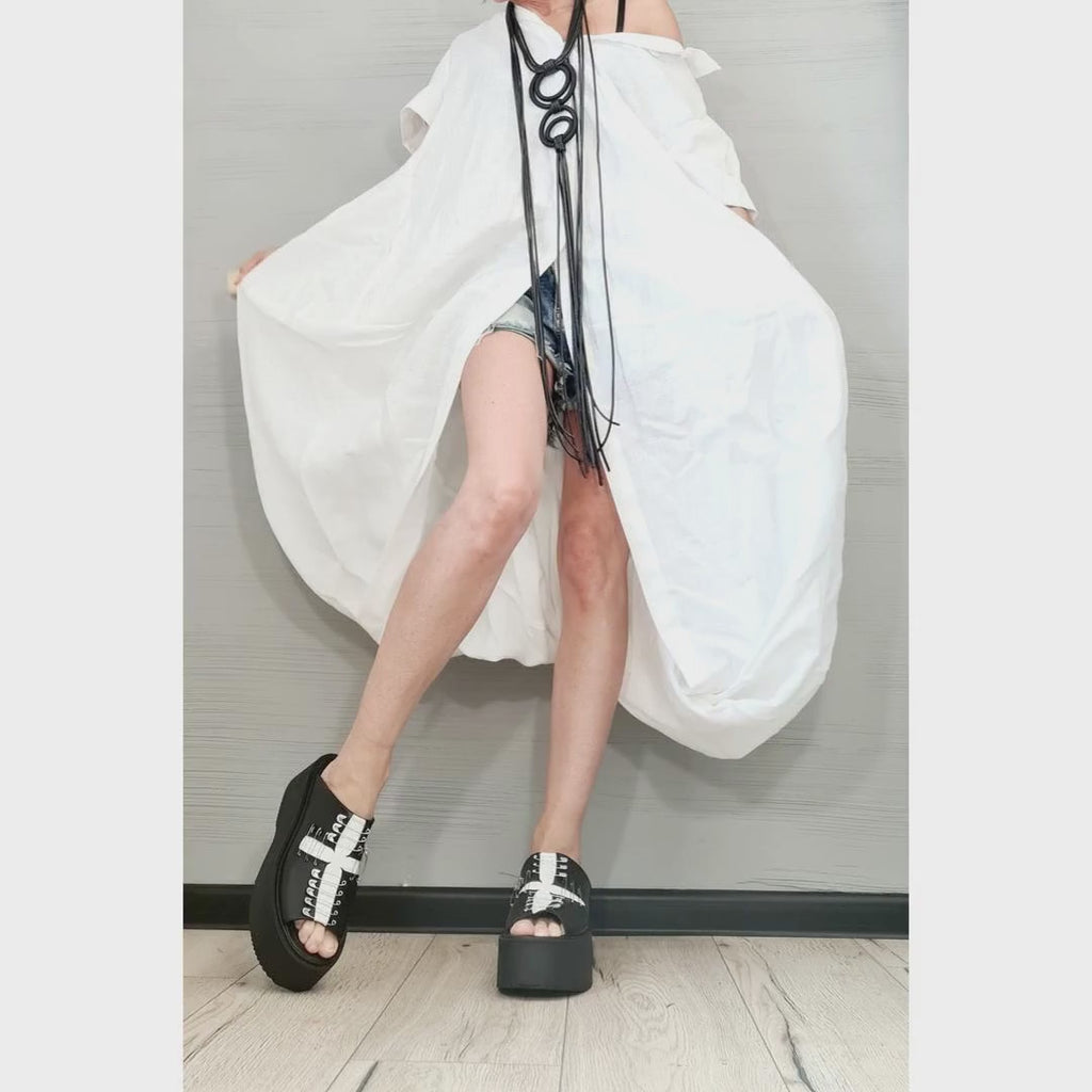 White Oversized Linen Shirt Tunic | Avant Garde Minimalist | womens clothing