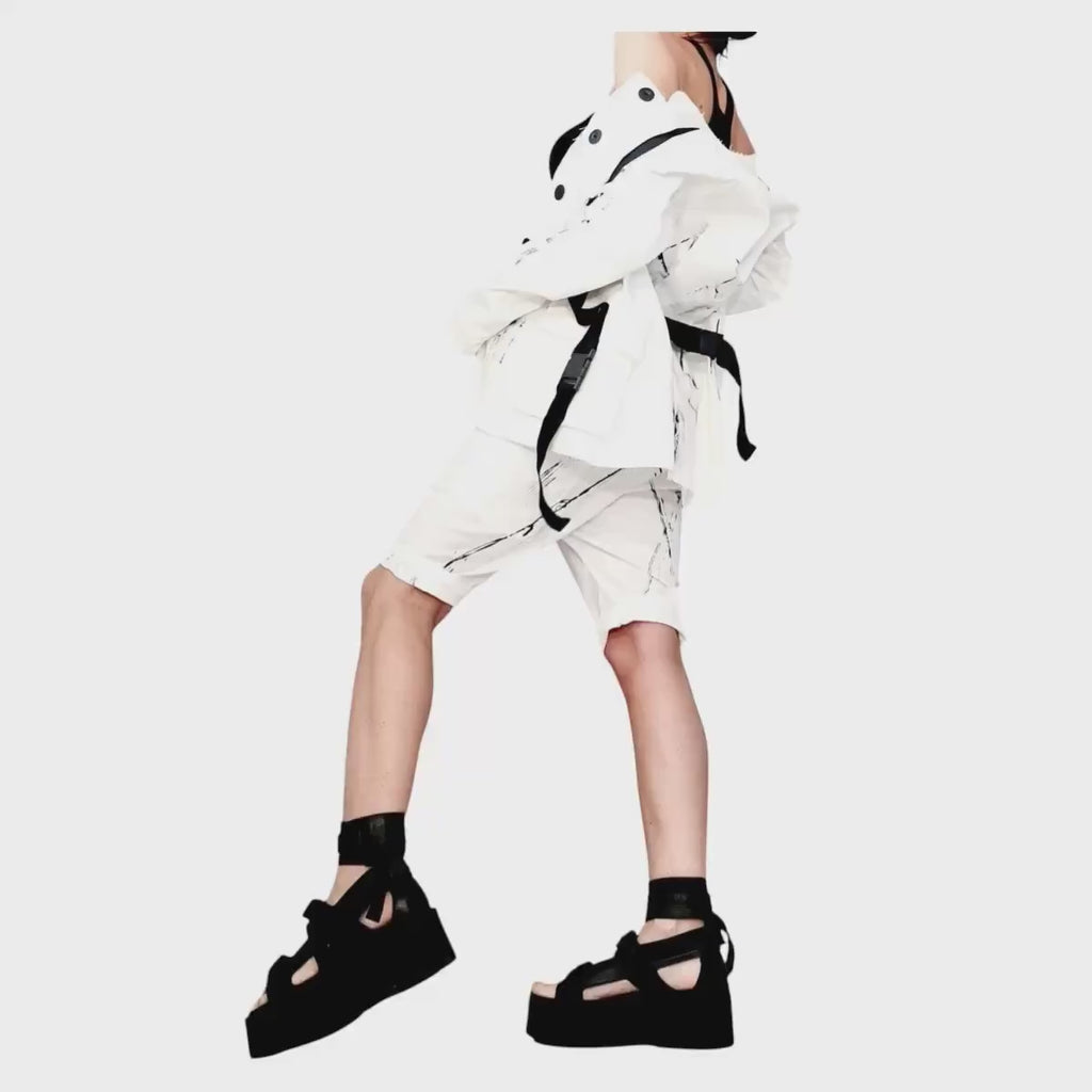 Asymmetrical White Denim Blazer, Avant Garde Blazer, Extravagant Jacket for Women