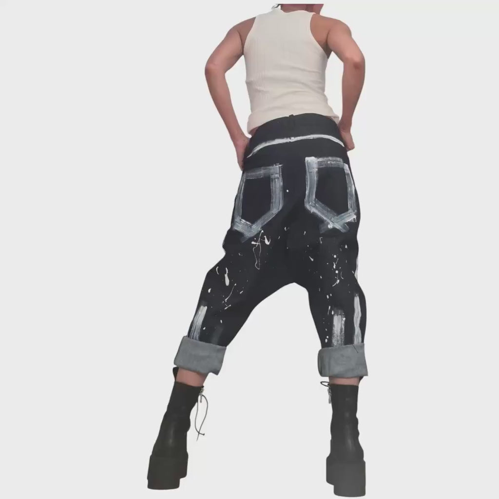 Painted Denim Harem Pants, Extravagant Pants, Unisex Denim, Women Denim Harem, DRESSSHOESCODE