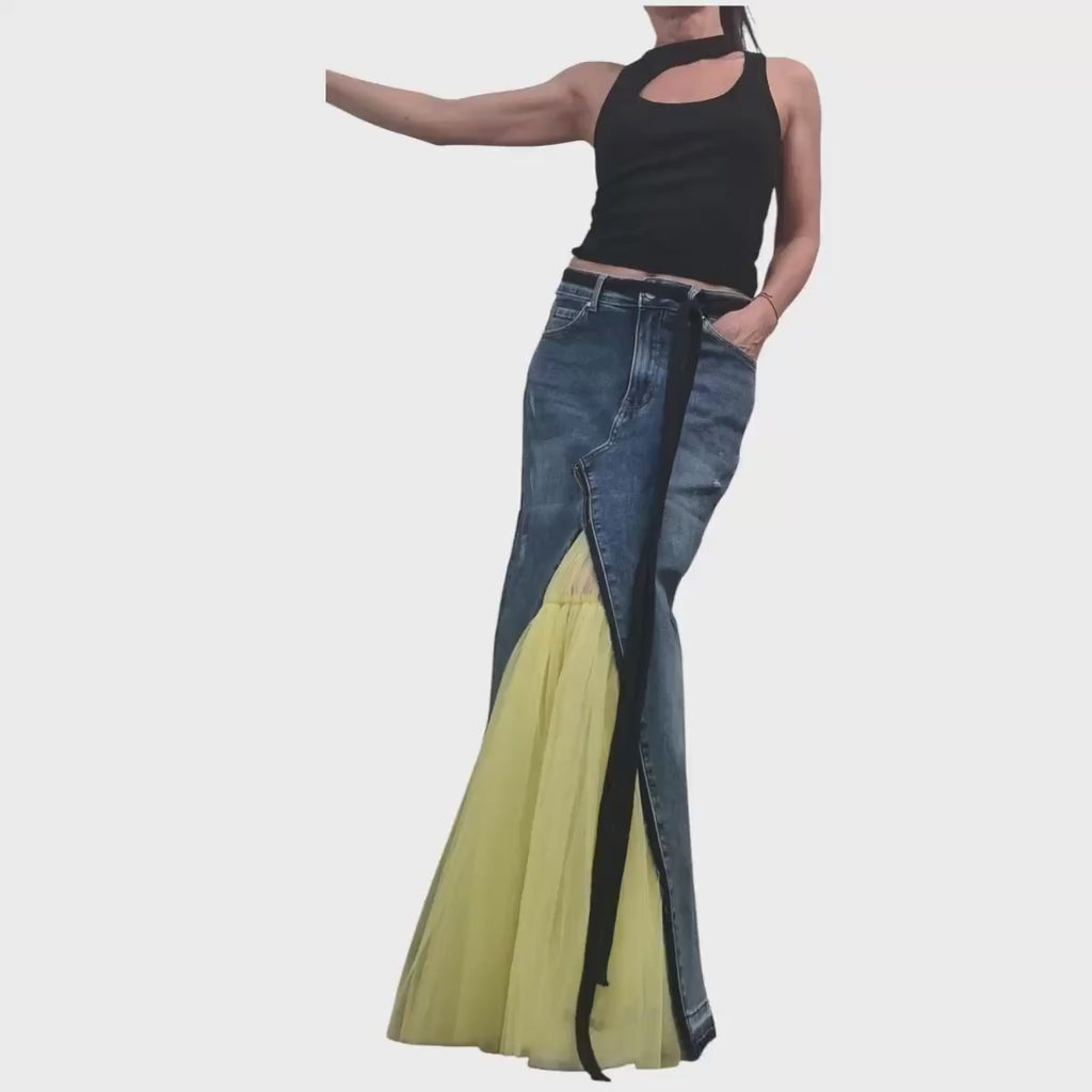 New collection Extravagant Long Skirt, Denim Tulle Skirt, Deconstructed Avant Garde Skirt DRESSSHOESCODE