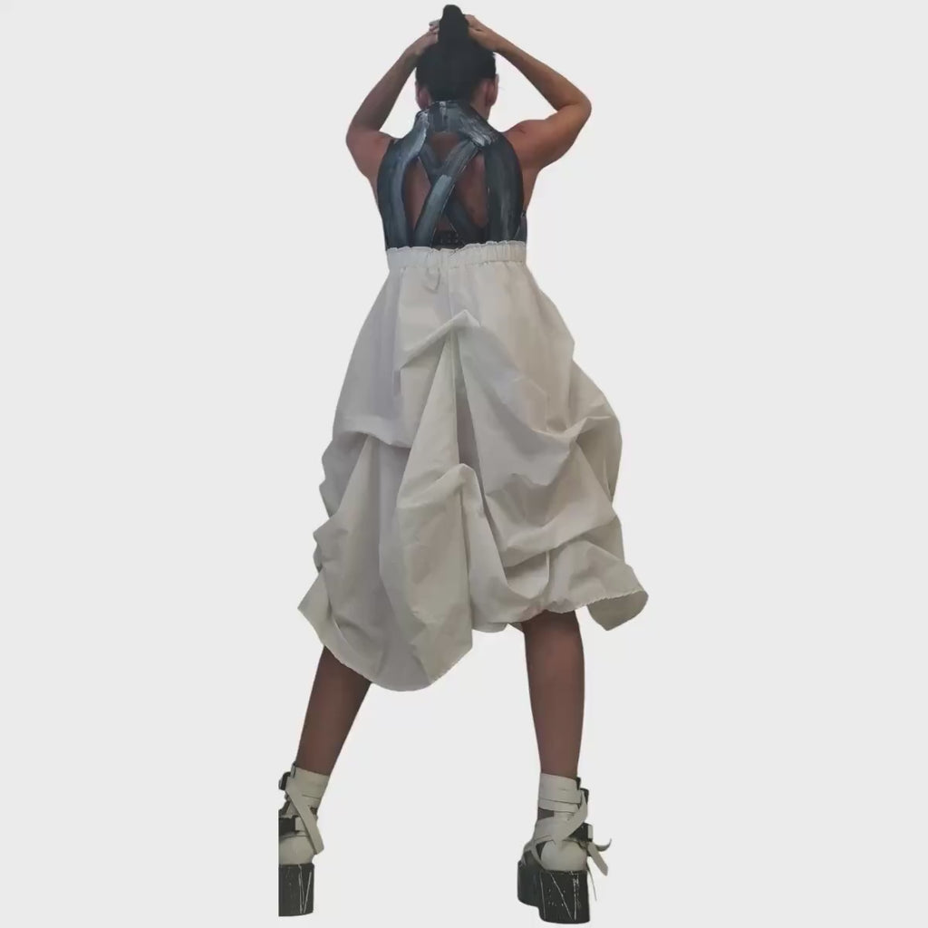 Open Back Maxi Dress, Denim Top White Bottom Dress, Avant Garde Plus Size Clothing