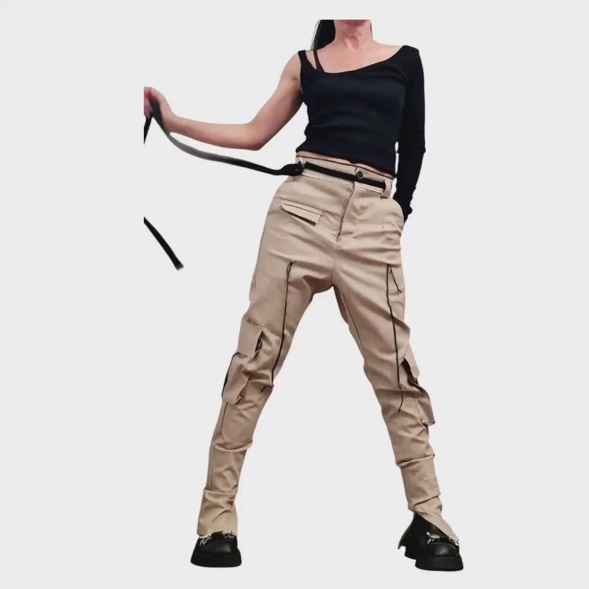 Extravagant Cargo Denim Pants, Fitted Sexy Casual Pants, Outer pockets, New collection DRESSSHOESCODE